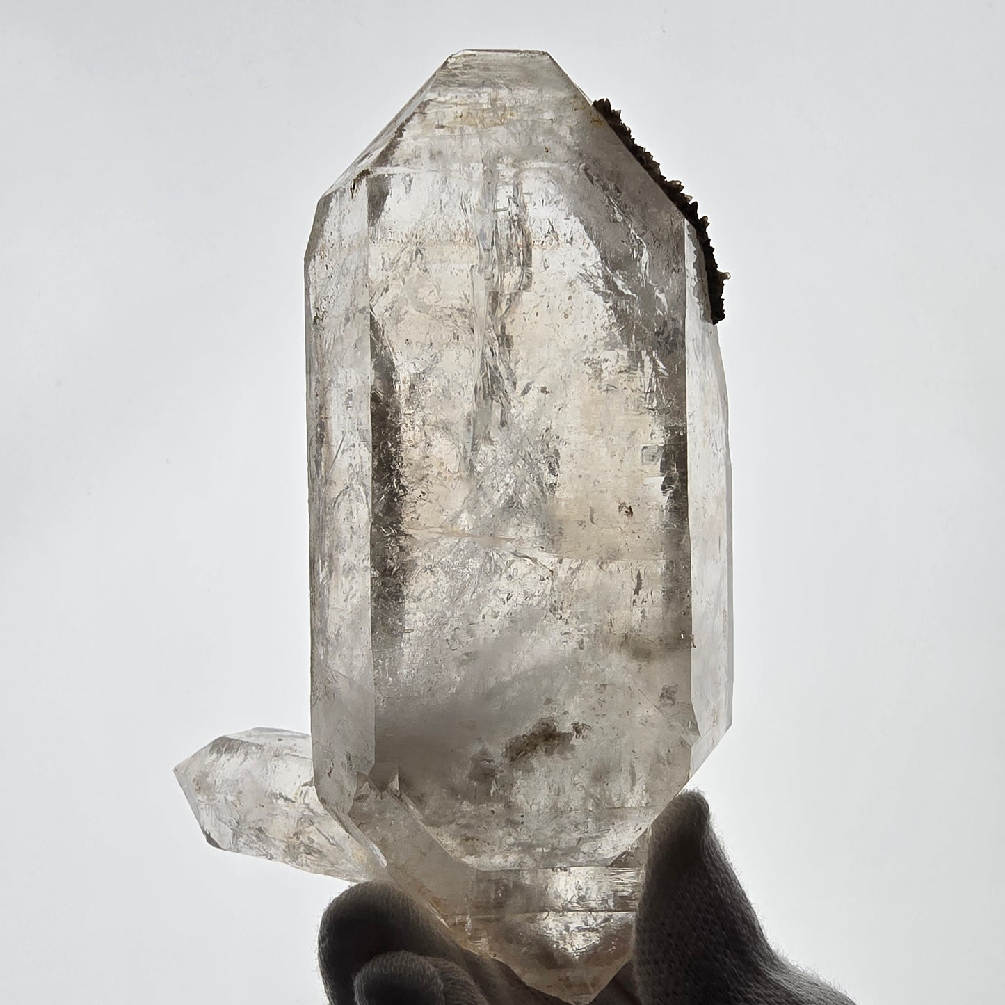 Quartz fumé squelette Enhydro DT, calcite UV, 3x Bubble Valentine Pocket Namibie 121 x 76 x 35 mm 