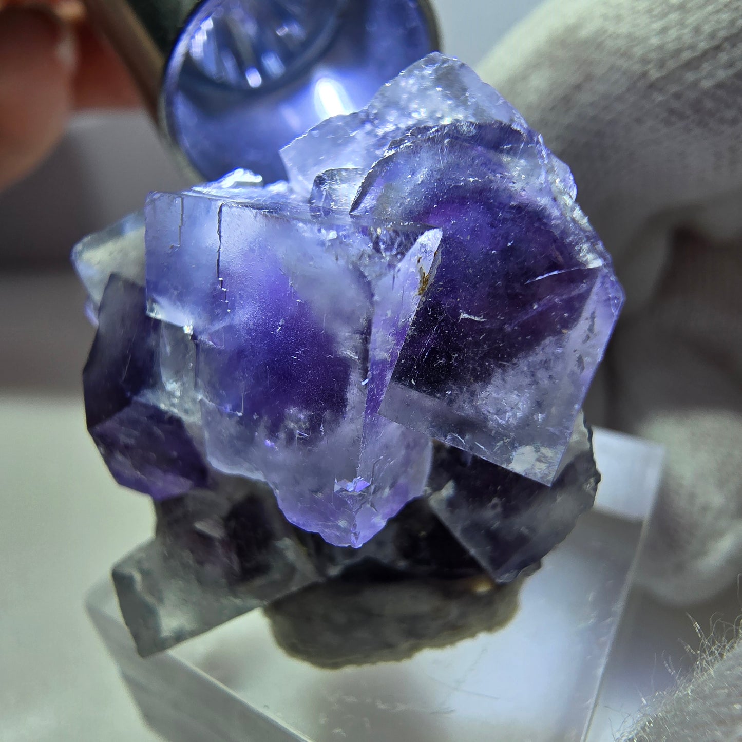 Seltene Phantom Fluorit Würfel Stufe blau lila Okorusu, Namibia 26*28*21mm
