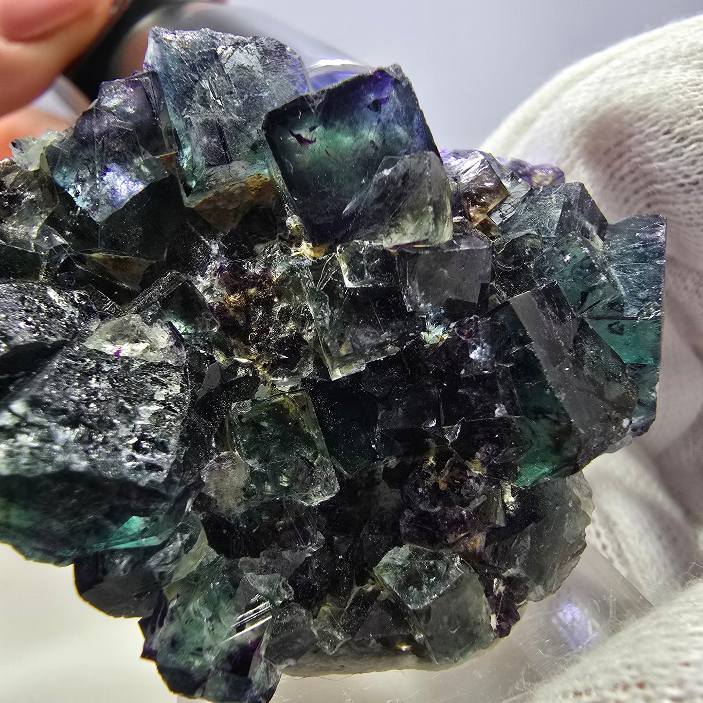 Clear Phantom Fluorite Cube Specimen zonal green purple Okorusu, Namibia 60*39*24mm 