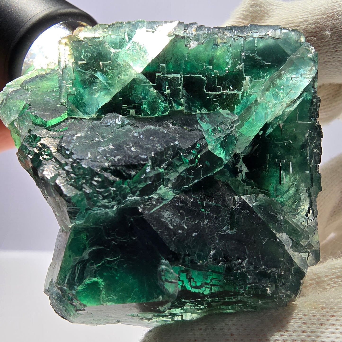 Cube de fluorite fantôme parqueté vert violet Okorusu Namibie 65*61*37mm 