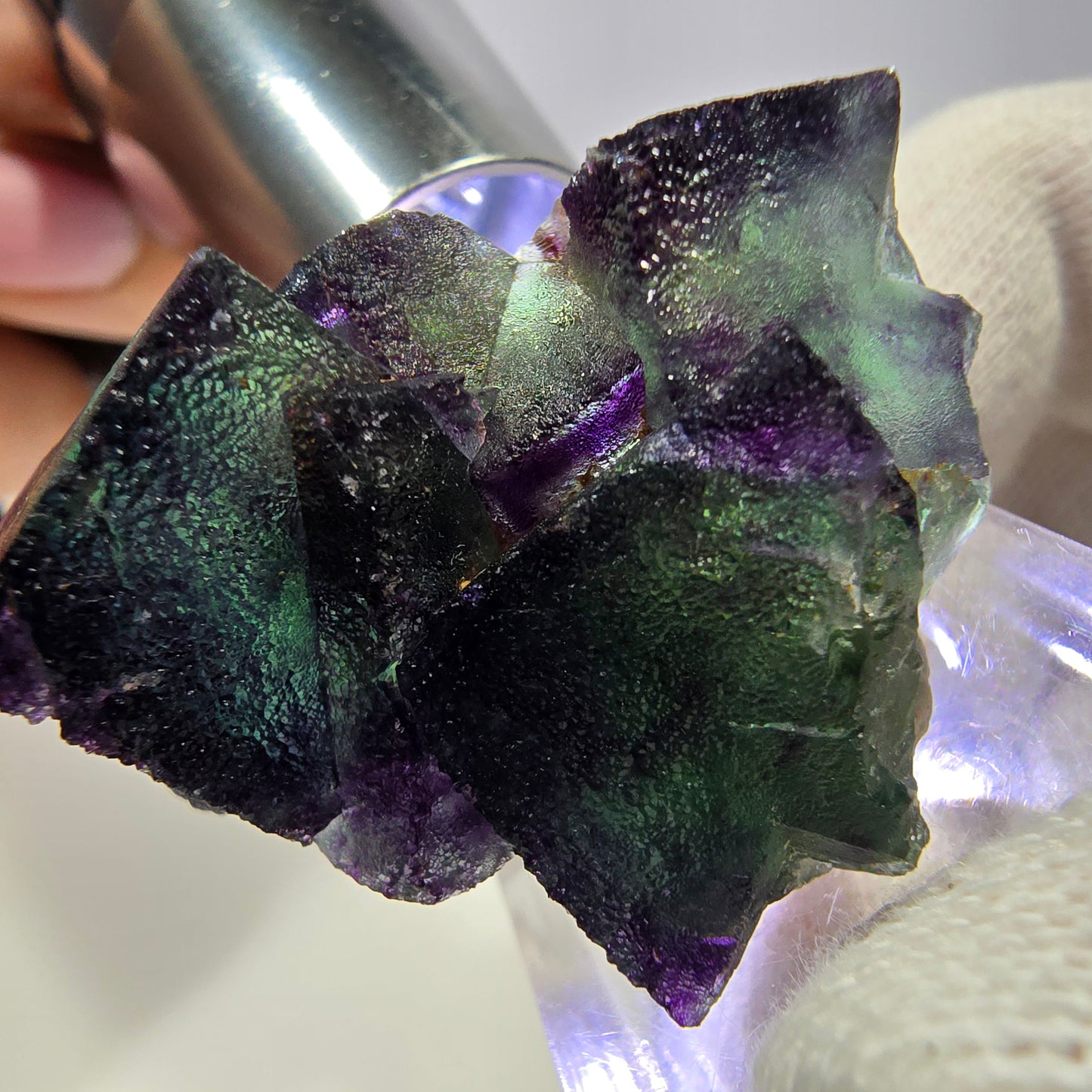 Spécimen zonal de cube de fluorite fantôme, vert violet, Okorusu, Namibie, 40 x 30 x 26 mm 