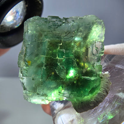 Cube de fluorite fantôme transparente parquetée, vert Okorusu, Namibie 23 x 21 x 15 mm 