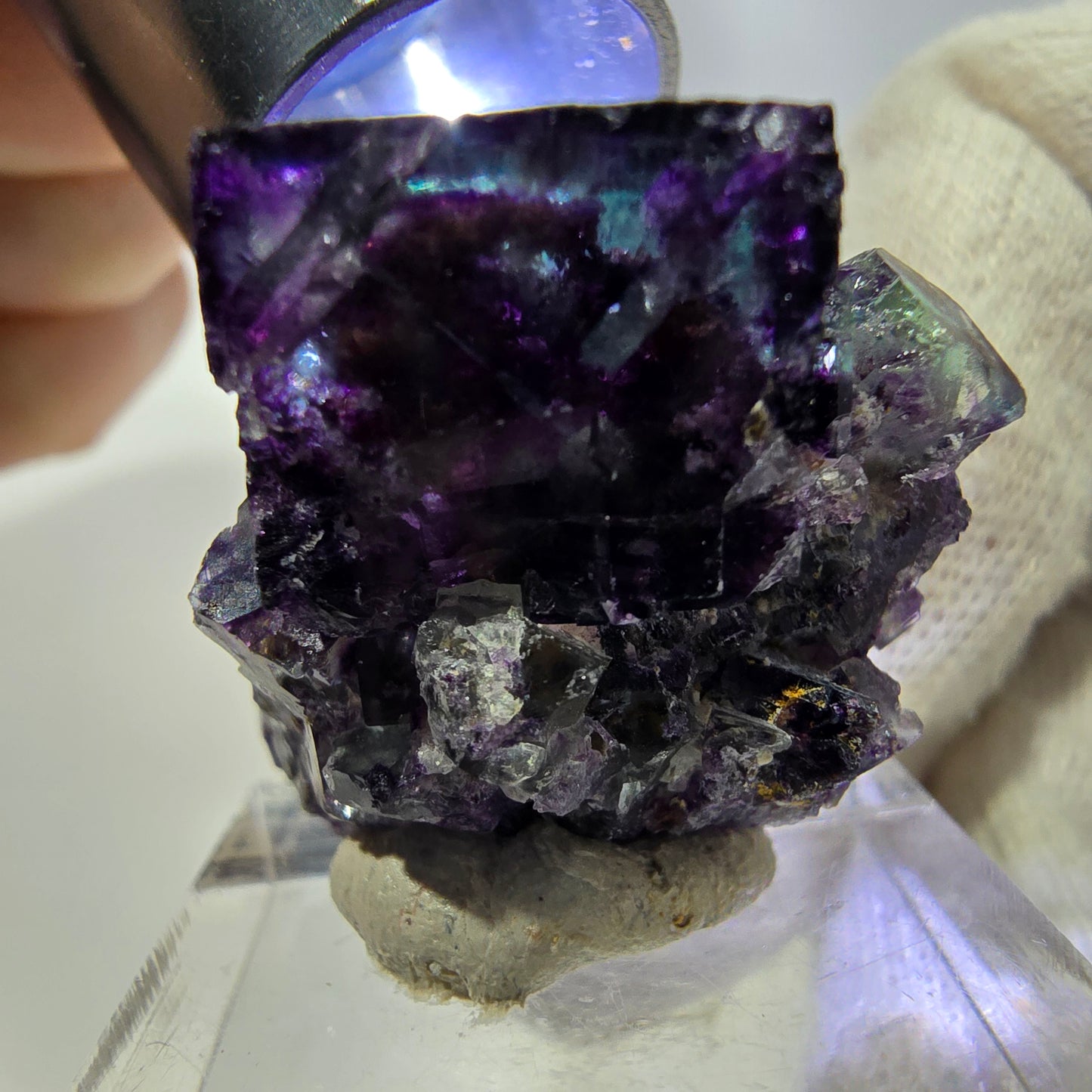 Spécimen rare de cube de fluorite fantôme, vert zonal et violet, Okorusu, Namibie, 32 x 29 x 18 mm 