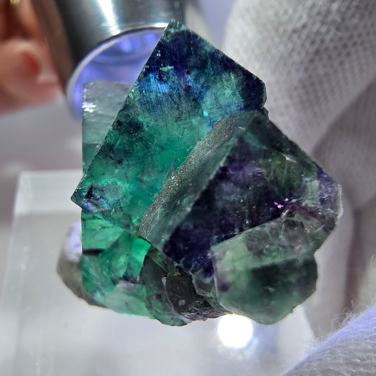 Seltene Phantom Fluorit Würfel Stufe zonal grün lila Okorusu, Namibia 28*25*17mm