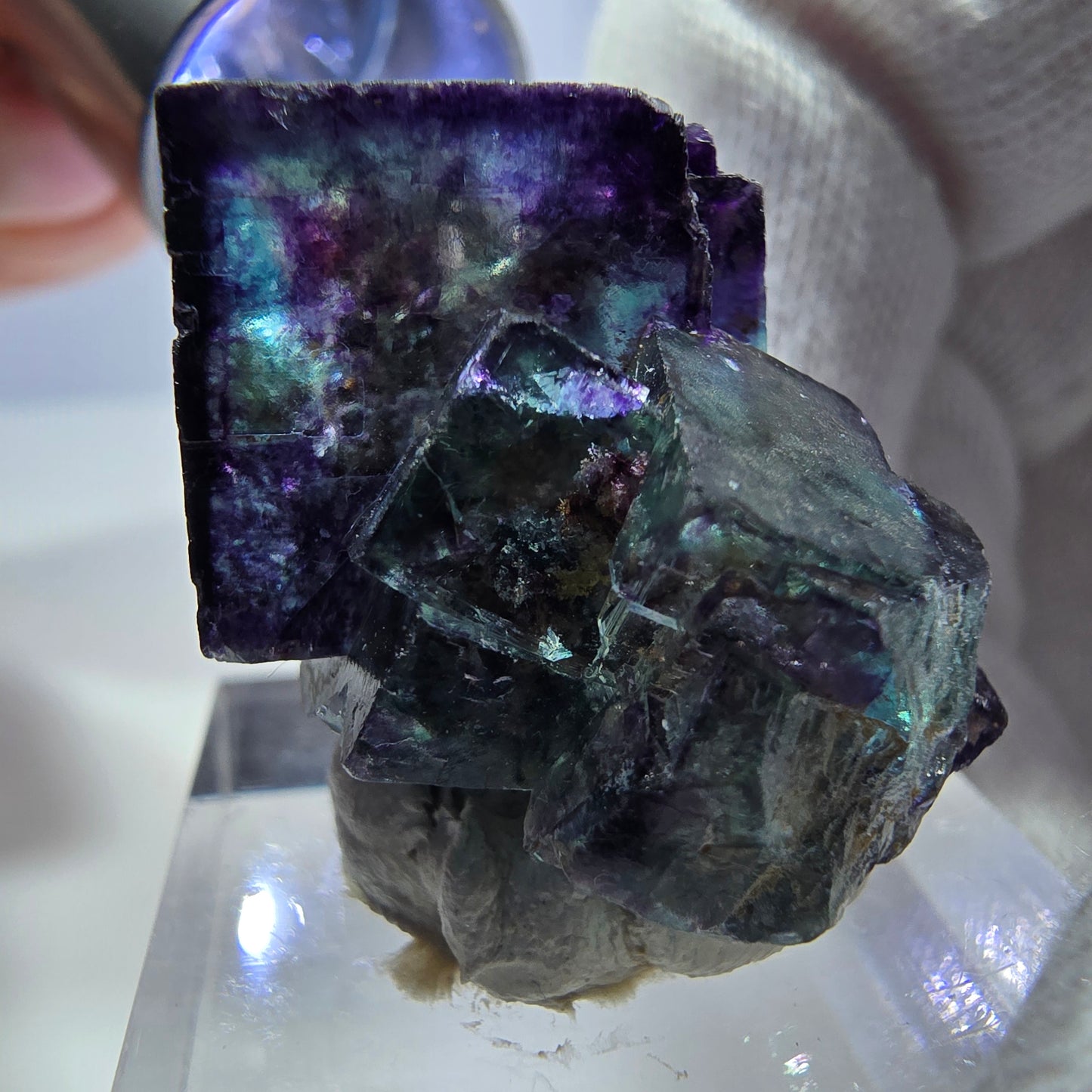 Seltene Phantom Fluorit Würfel Stufe zonal grün lila Okorusu, Namibia 31*23*19mm