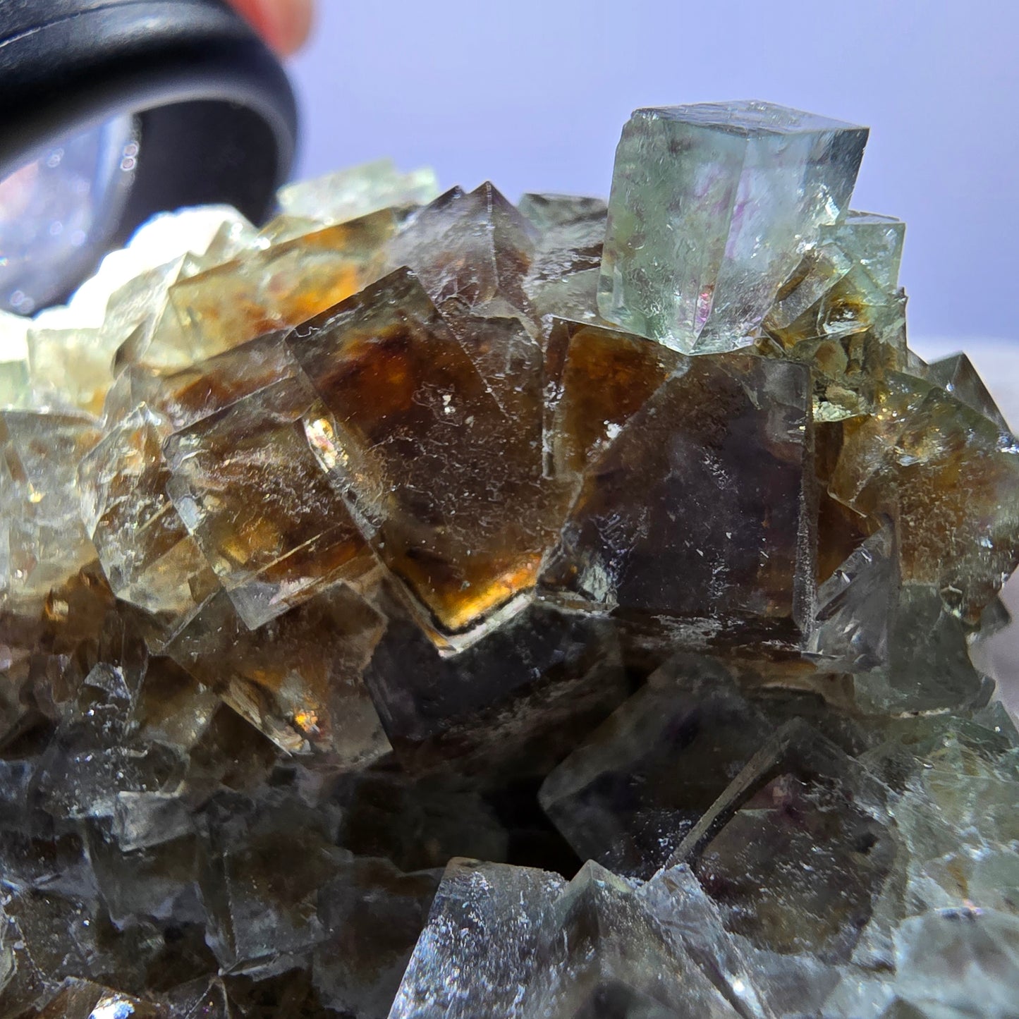 Rare spécimen de cube de fluorite fantôme, vert violet jaune Okorusu Namibie 64*62*44mm 