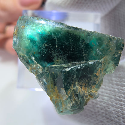 Seltene Phantom Fluorit Würfel Stufe zonal grün lila Okorusu, Namibia 28*28*17mm
