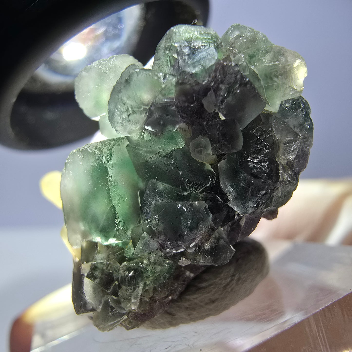 Phantom Fluorit Würfel, parkettiert, Quarz Stufe Okorusu, Namibia 35*25*19mm