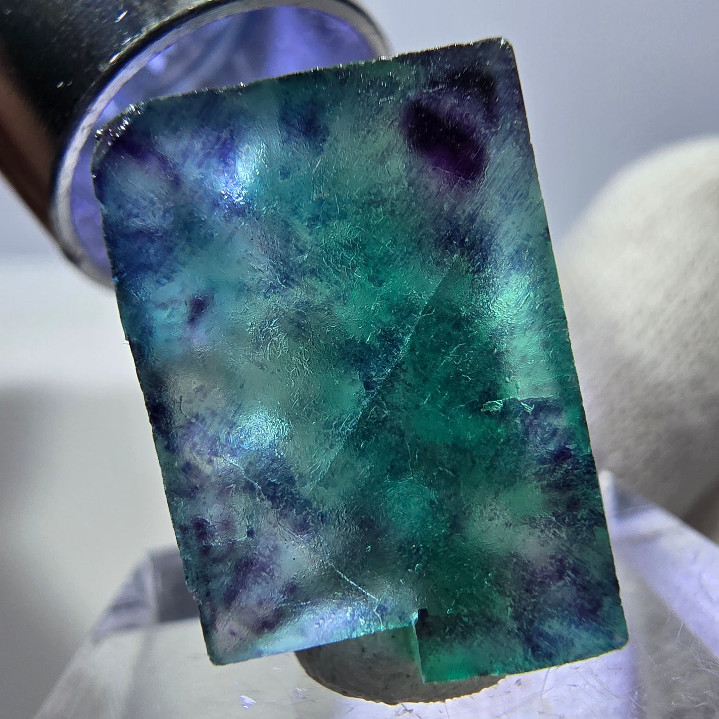 Rare cube de fluorite fantôme zonal, vert violet Okorusu, Namibie 23*21*12mm 