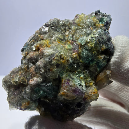 Phantom Fluorit Würfel zonal, Rauchquarz Stufe Erongo, Namibia 67*49*29mm
