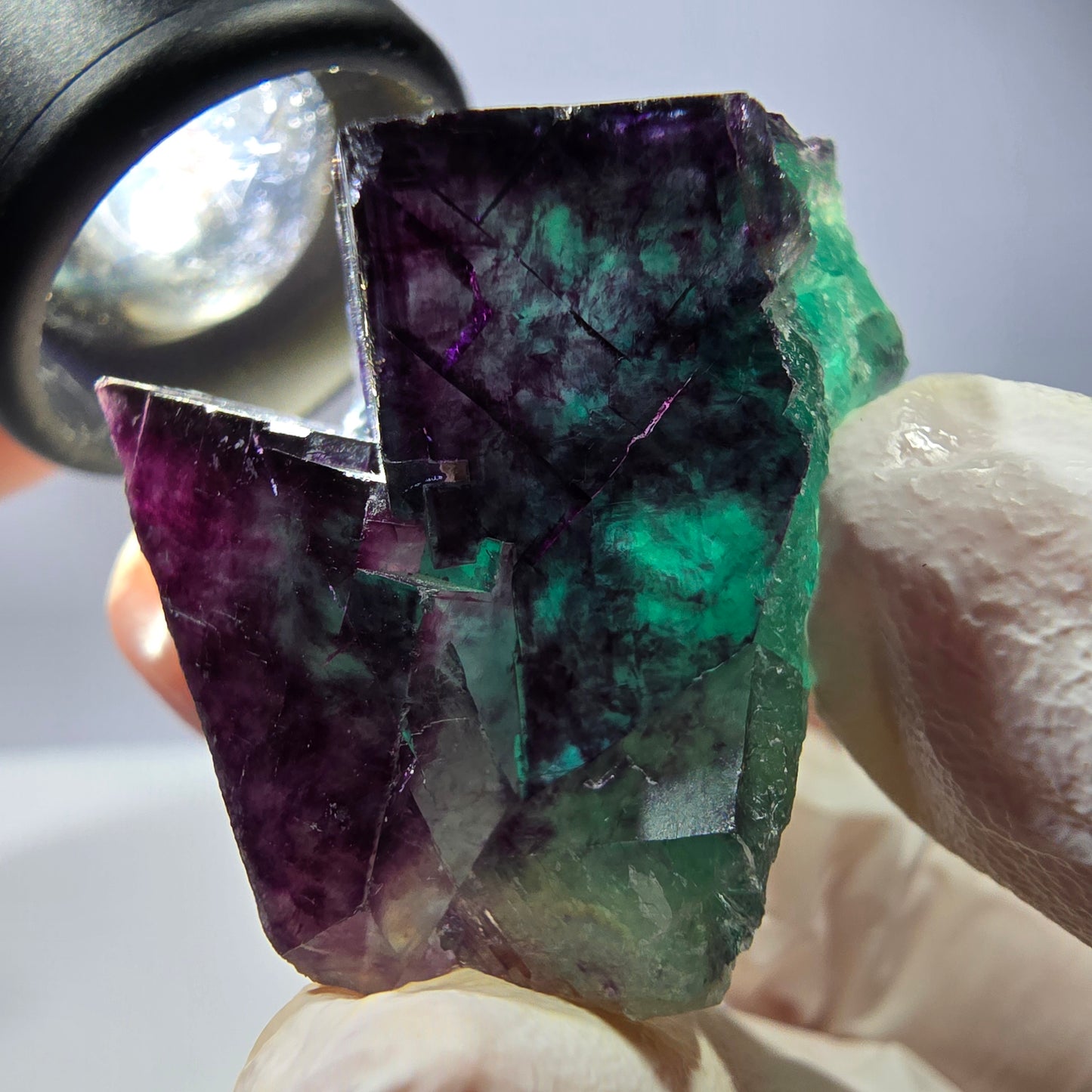 Spécimen de cube de fluorite fantôme, parqueté vert violet Okorusu, Namibie 38*34*25 mm 