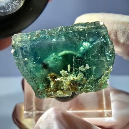Cube de fluorite fantôme transparente parquetée, vert Okorusu, Namibie 22 x 17 x 16 mm 