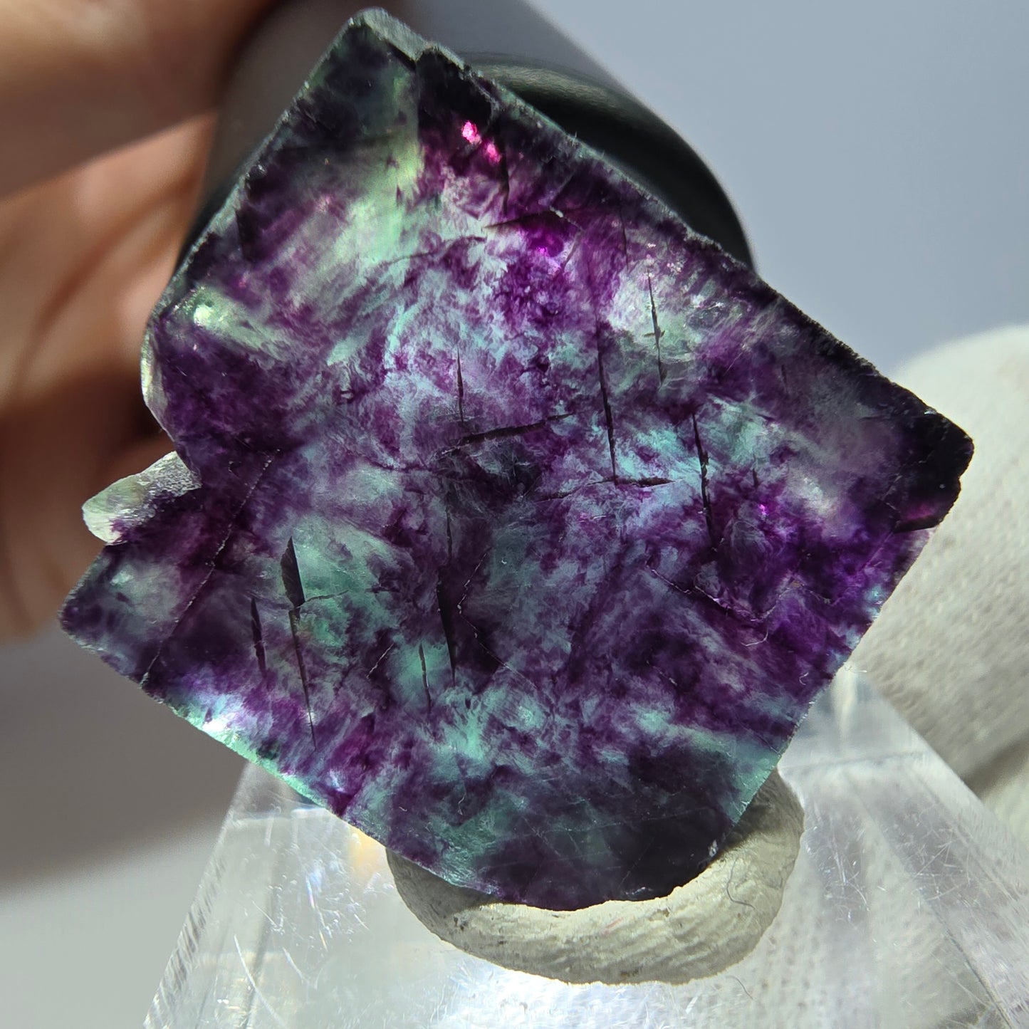 Seltener Phantom Fluorit Würfel, zonal grün lila Okorusu, Namibia 28*28*13mm
