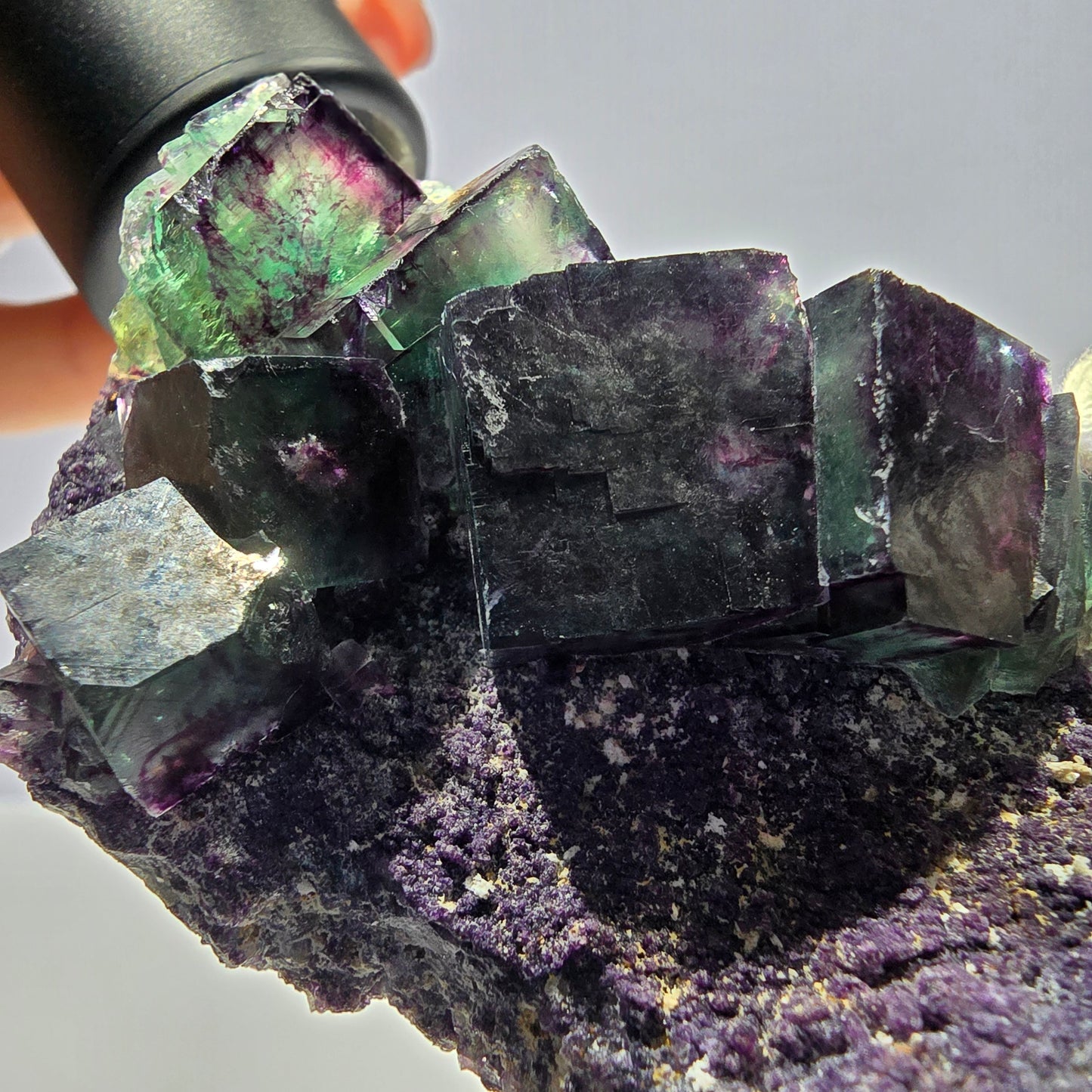 Phantom Fluorite Cube Specimen, double-sided green purple Okorusu Namibia 76*55*41mm 