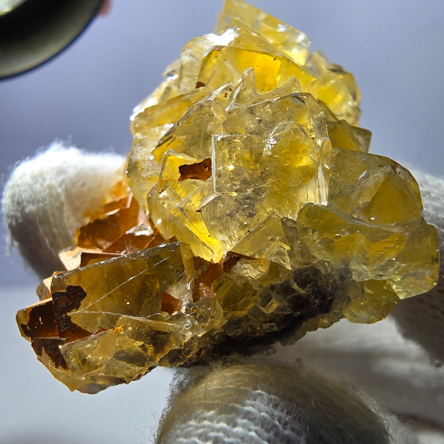 Spécimen de cube de fluorite fantôme, poche jaune miel, Okorusu, Namibie, 44 x 30 x 25 mm 