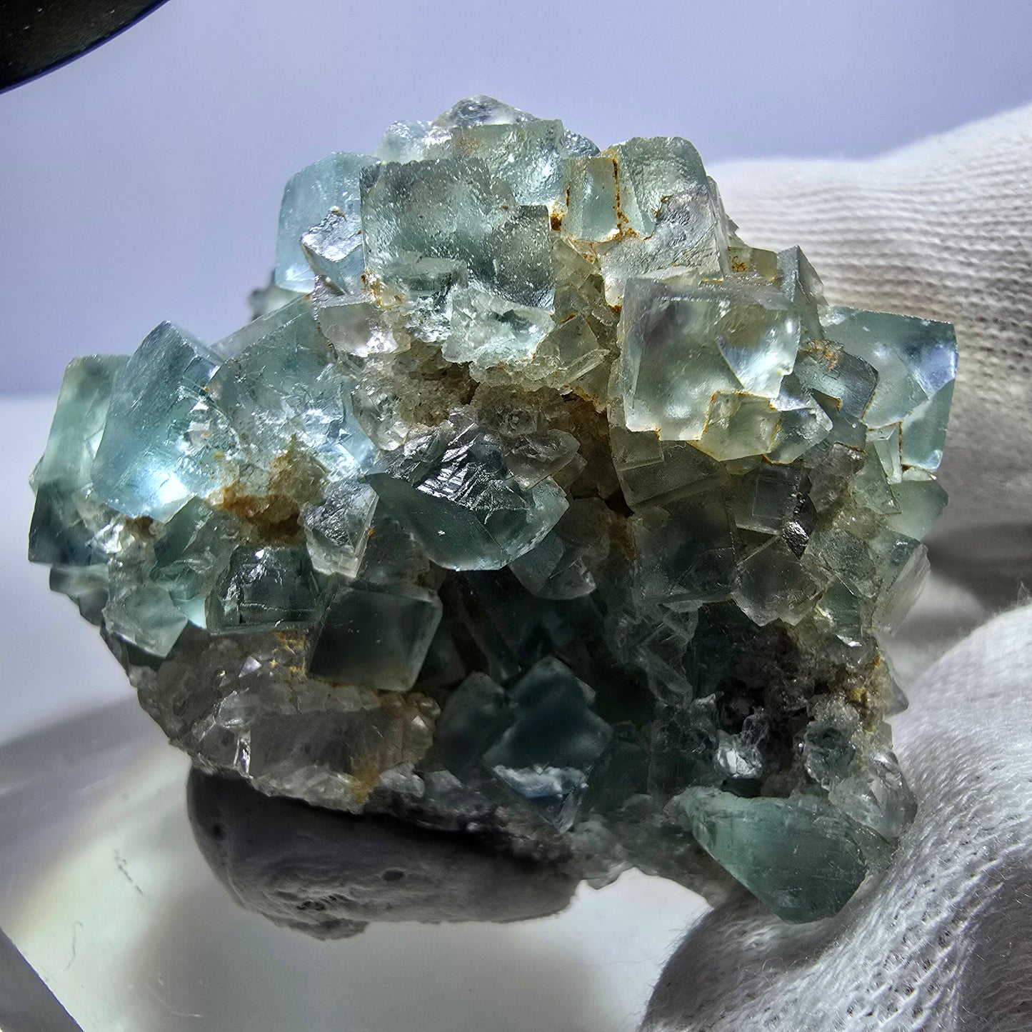 Klare Phantom Fluorit Würfel, Quarz Stufe Okorusu, Namibia 63*41*31mm