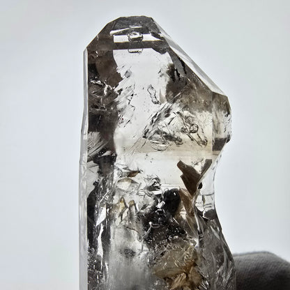 Quartz fumé squelette Enhydro DT, calcite UV, pochette Valentine 3x Bubble, Namibie 118 x 34 x 29 mm 