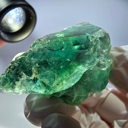 Spécimen de cube de fluorite fantôme transparente, vert parqueté, Okorusu, Namibie, 48 x 38 x 23 mm 