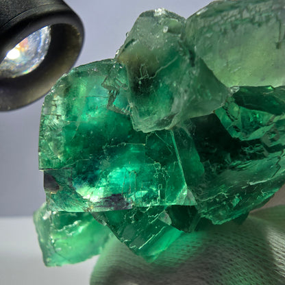 Rare spécimen de cube de fluorite fantôme, parqueté vert Okorusu, Namibie, 74 x 50 x 30 mm 