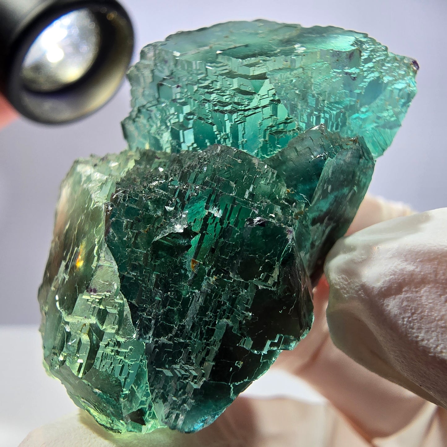 Spécimen de cube de fluorite fantôme transparente, parqueté vert Okorusu, Namibie 49 x 31 x 31 mm 