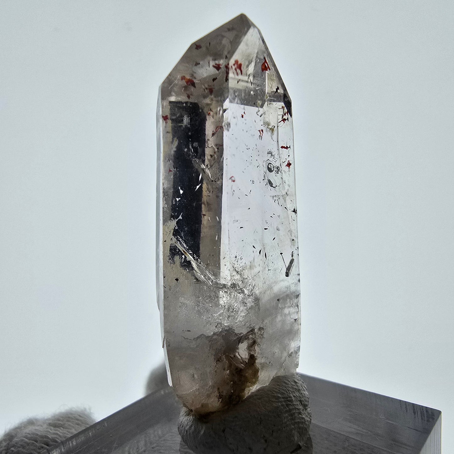 Quartz fumé fantôme Enhydro Harlequin, mine de calcite UV Streep, Namibie, 41 x 16 x 9 mm 
