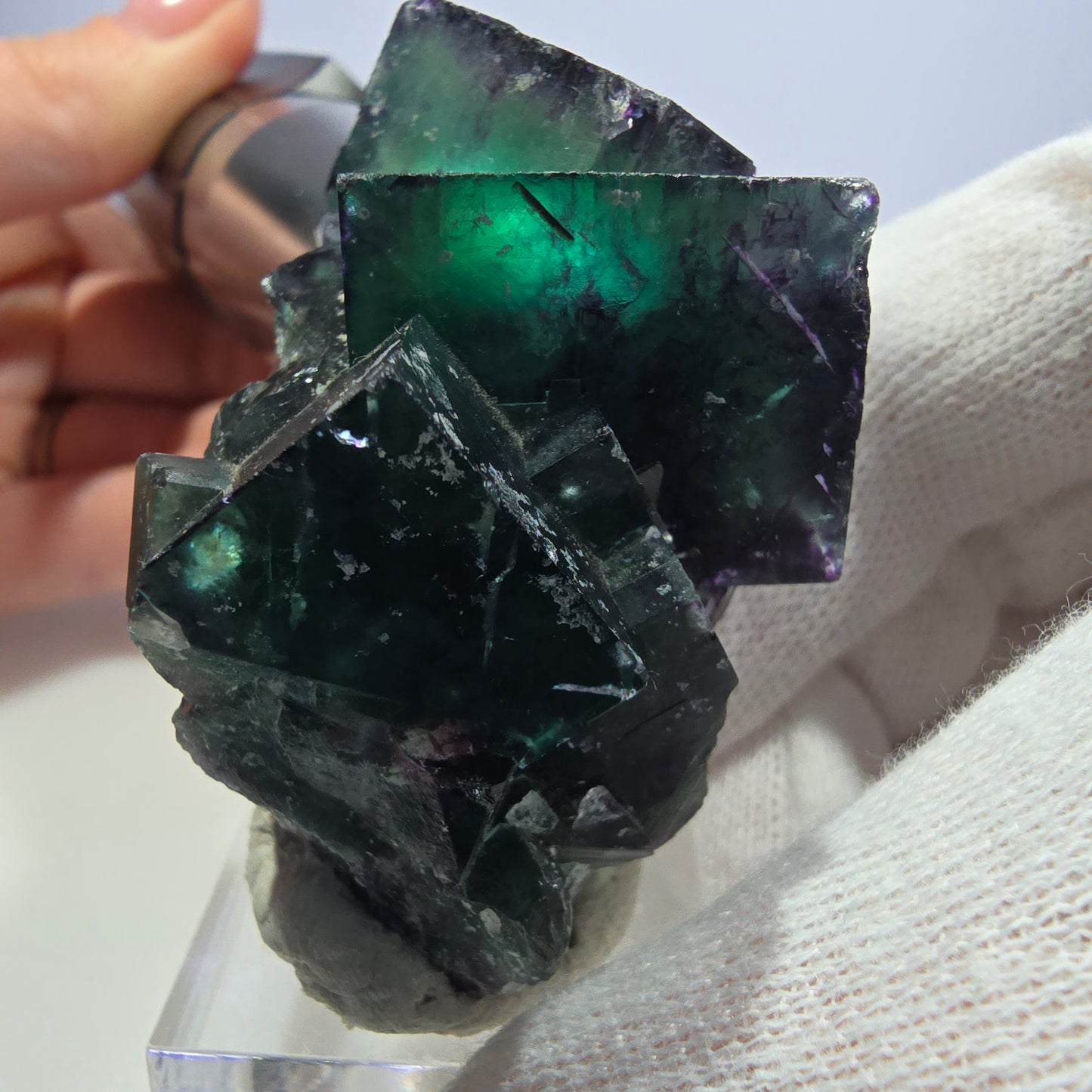 Klare Phantom Fluorit Würfel Stufe zonal grün lila Okorusu, Namibia 52*36*32mm