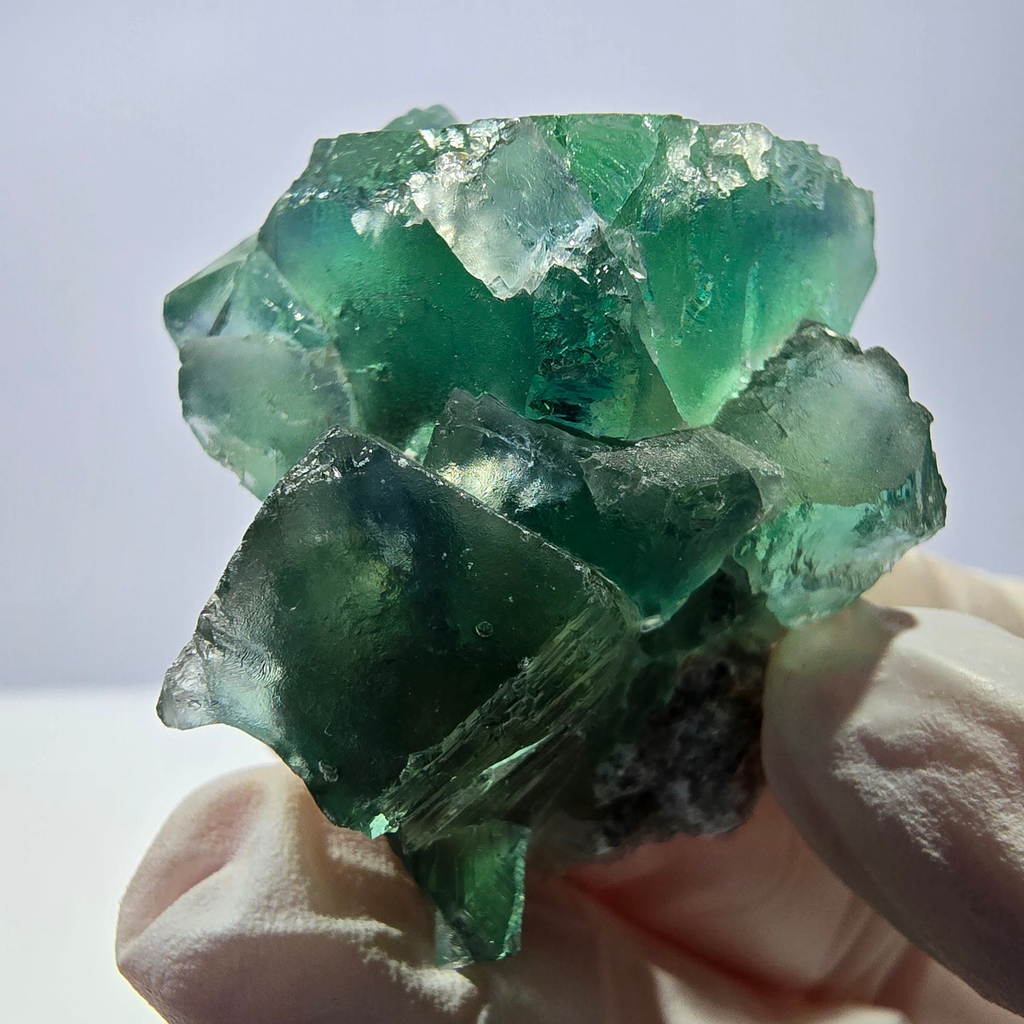 Spécimen de cube de fluorite fantôme transparente, vert parqueté, Okorusu, Namibie, 45 x 35 x 22 mm 