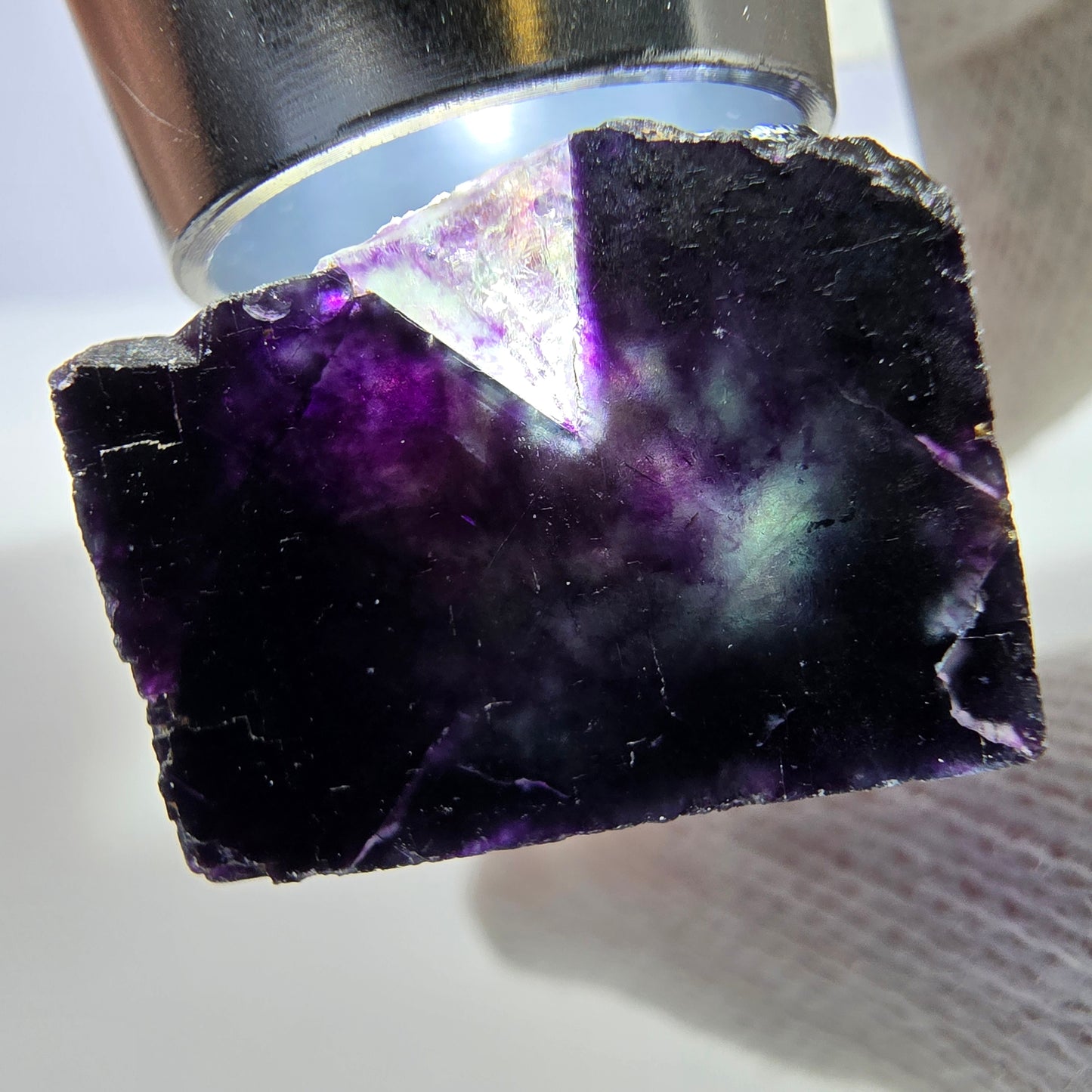 Seltene Phantom Fluorit Würfel Stufe zonal grün lila Okorusu, Namibia 27*25*15mm
