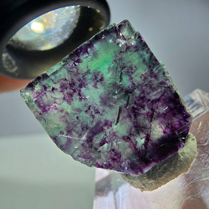 Rare cube de fluorite fantôme parqueté vert violet Okorusu Namibie 21*19*13mm 