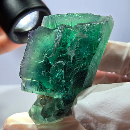 Spécimen de cube de fluorite fantôme transparente, vert parqueté, Okorusu, Namibie, 53 x 40 x 30 mm 