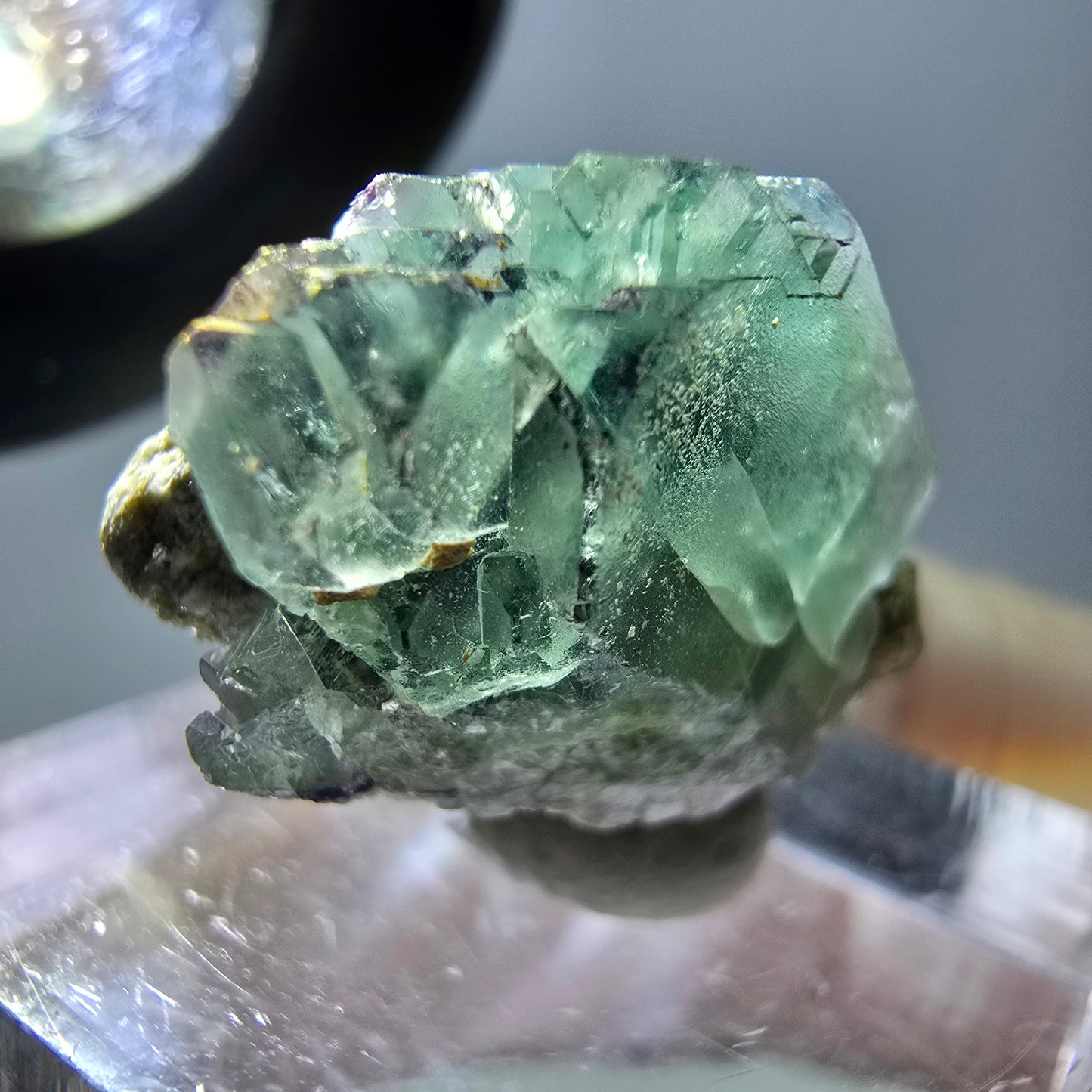Phantom Fluorit Würfel, Muskovit Stufe grün lila Erongo, Namibia 23*17*16mm