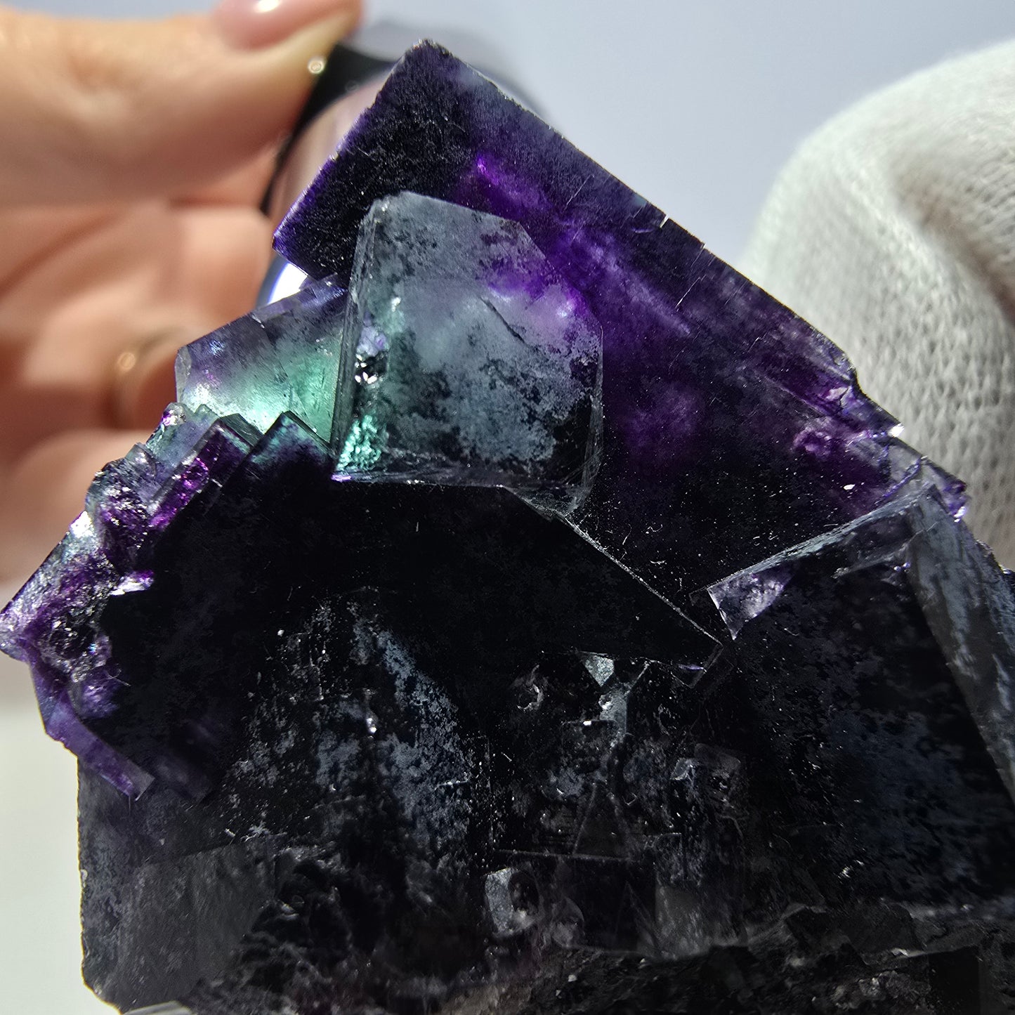 Klare Phantom Fluorit Würfel Stufe zonal grün lila Okorusu, Namibia 50*33*23mm