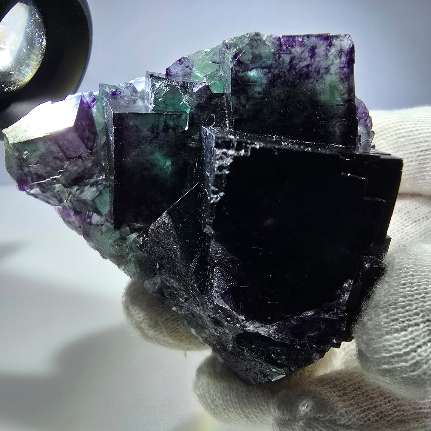 Seltene Phantom Fluorit Würfel Stufe zonal grün lila Okorusu, Namibia 69*50*40mm