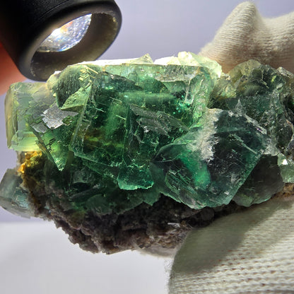 Seltene Phantom Fluorit Würfel Stufe parkettiert grün Okorusu Namibia 74*42*33mm