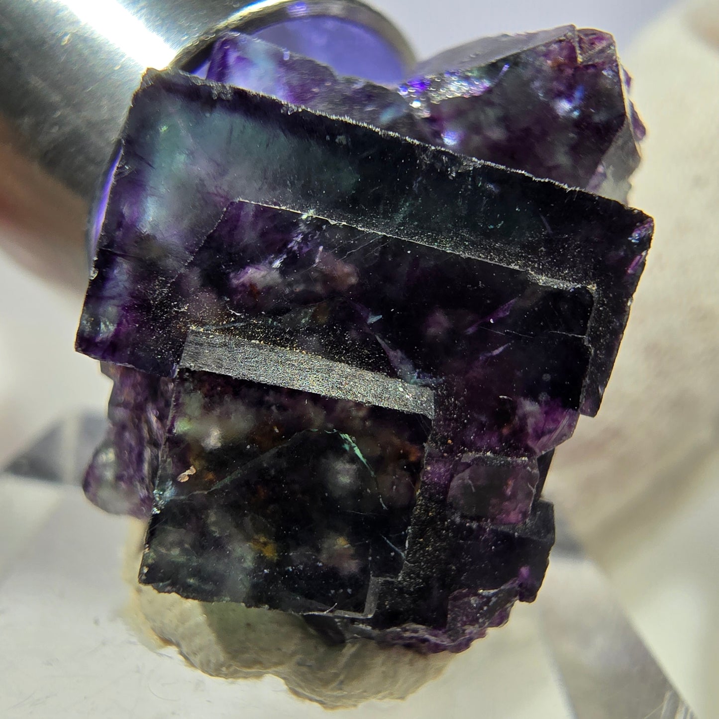 Seltene Phantom Fluorit Würfel Stufe zonal grün lila Okorusu, Namibia 23*19*15mm