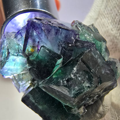 Klare Phantom Fluorit Würfel Stufe zonal grün lila Okorusu, Namibia 36*29*19mm