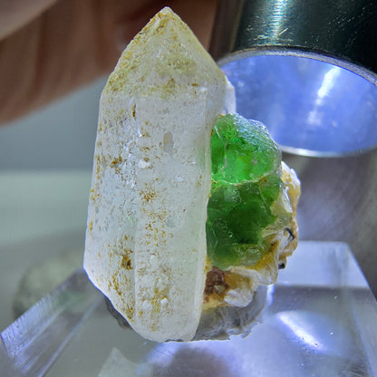 Fluorite fantôme, quartz fumé, hyalite, tourmaline de Schörl, muscovite, Erongo, Namibie, 23 x 19 x 15 mm 