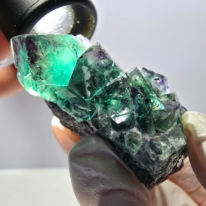 Spécimen de cube de fluorite fantôme, parqueté, vert violet Okorusu, Namibie 62*45*29mm 