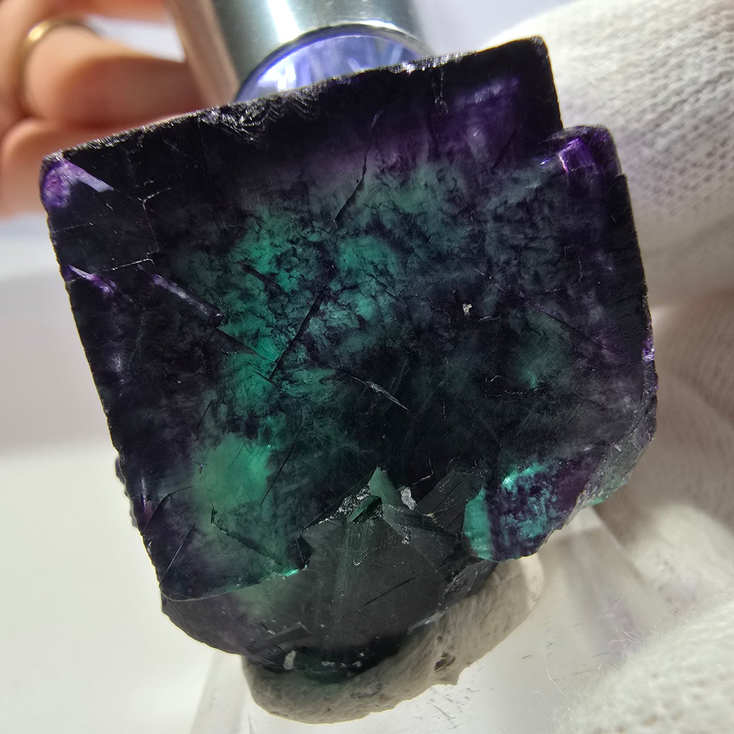 Klare Phantom Fluorit Würfel Stufe zonal grün lila Okorusu, Namibia 37*32*29mm