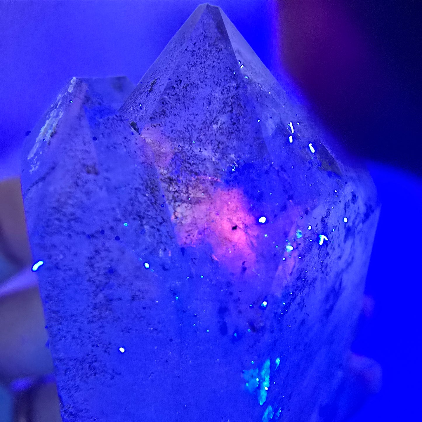 Skeleton Phantom Smoky Quartz DT Scepter, UV Calcite Valentine Pocket, Namibia 95*40*33mm 