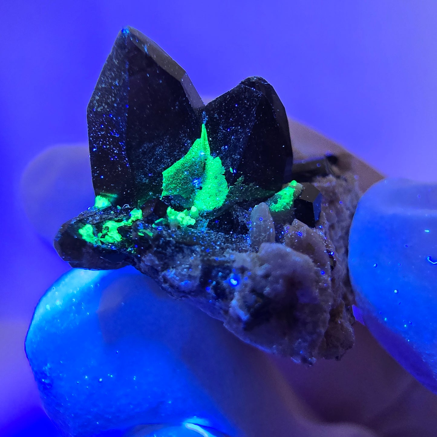 Spécimen rare de tourmaline Schorl, quartz fumé et hyalite, Erongo, Namibie, 37 x 29 x 19 mm 