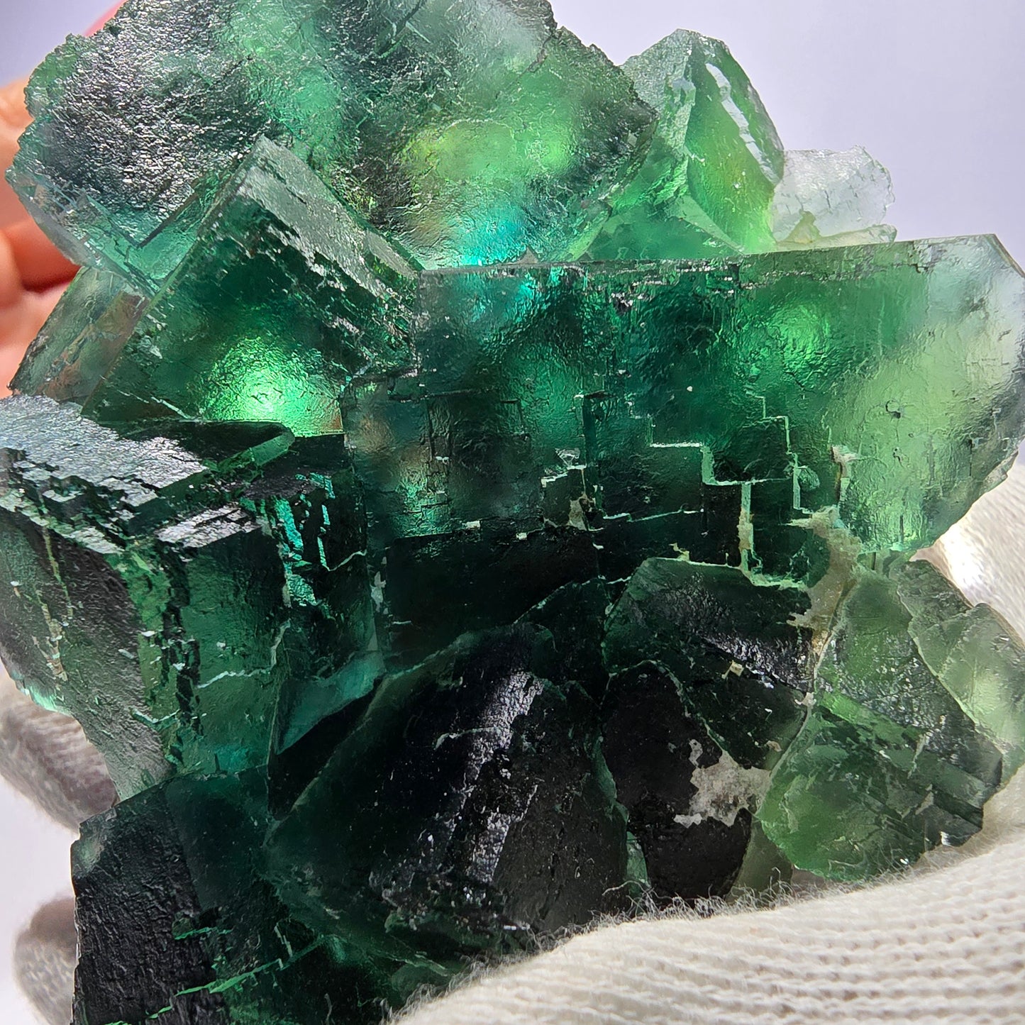 Grand cube de fluorite fantôme étagé, vert Okorusu, Namibie 96 x 73 x 34 mm 