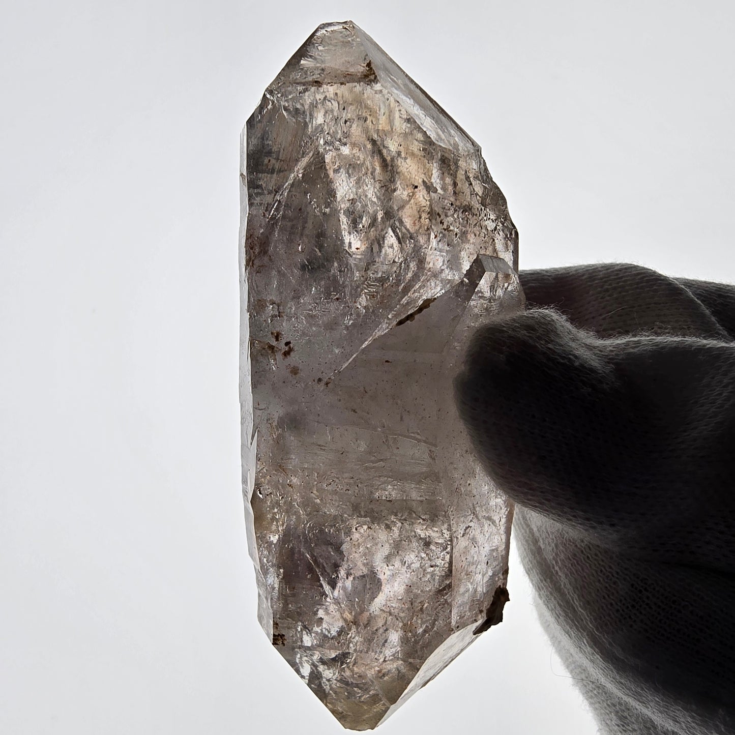 Quartz fumé squelette Enhydro DT, calcite UV, 1 poche Bubble Valentine, Namibie 87 x 34 x 24 mm 