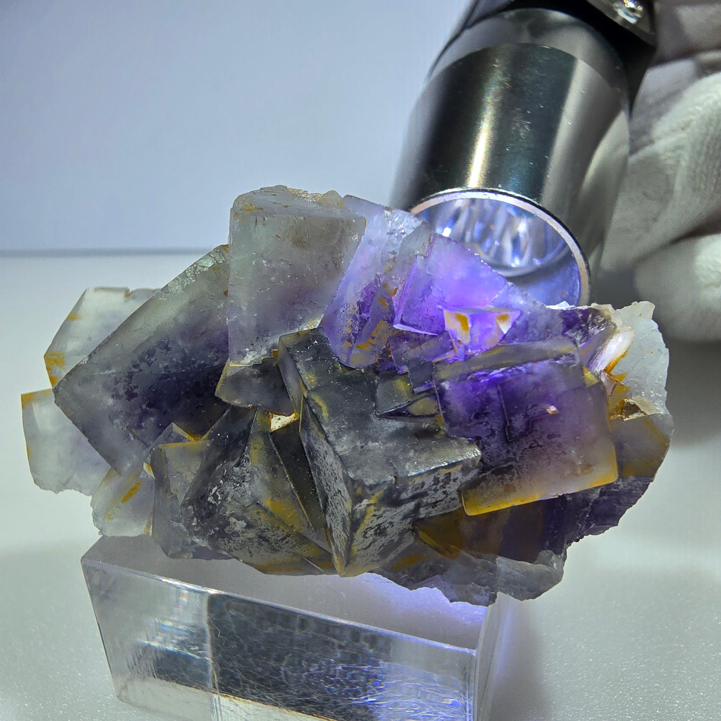Seltene Phantom Fluorit Würfel Stufe blau lila Okorusu, Namibia 50*28*22mm
