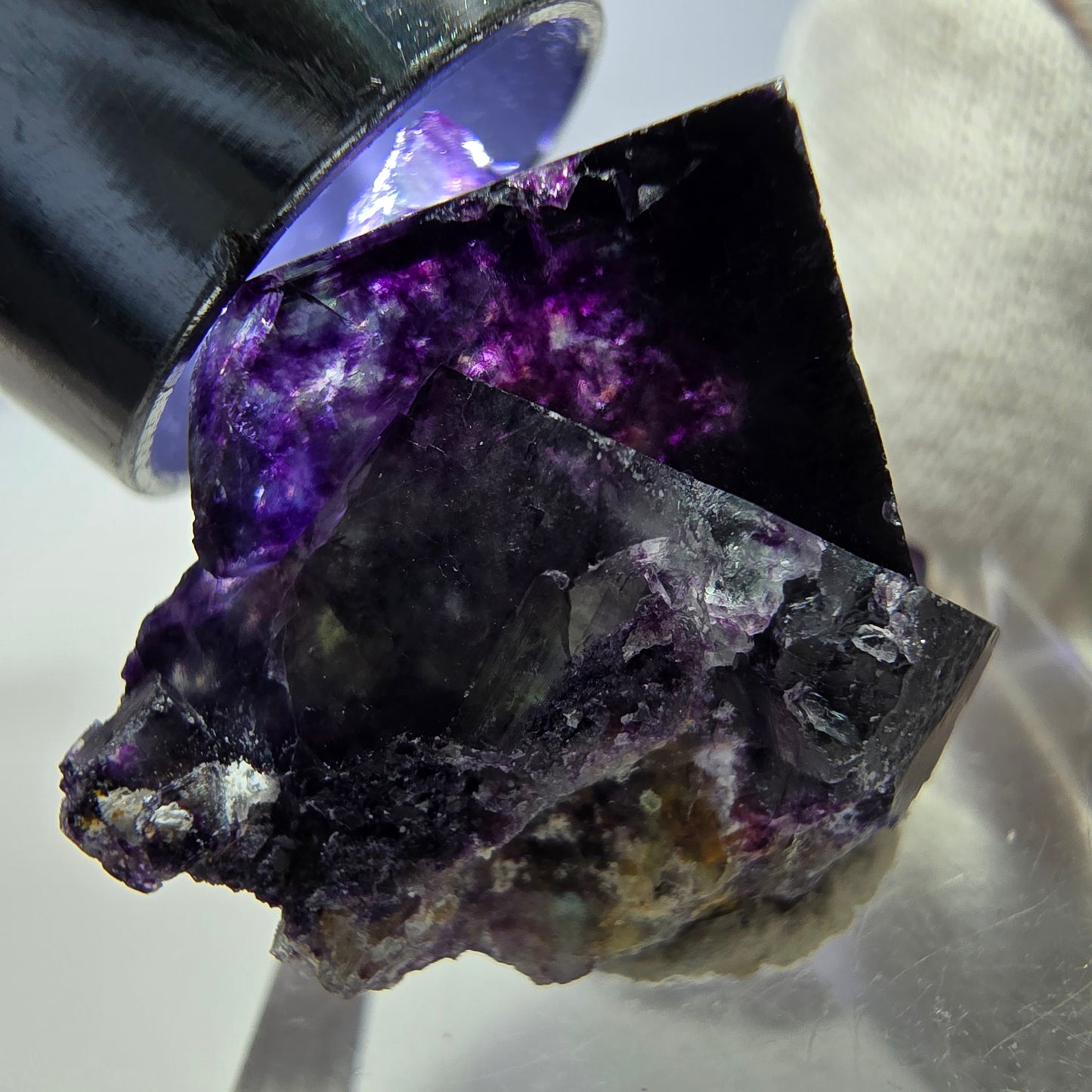 Spécimen zonal de cube de fluorite fantôme, vert violet, Okorusu, Namibie, 29 x 22 x 24 mm 