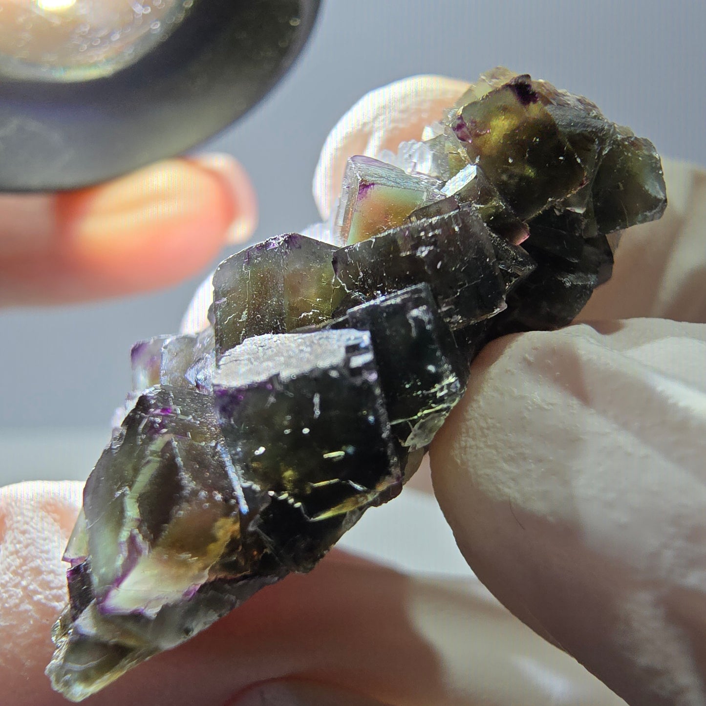 Rare cube de fluorite fantôme, spécimen de quartz vert violet Okorusu Namibie 29 x 26 x 12 mm 