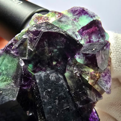 Spécimen de cube de fluorite fantôme transparent, parqueté, zonal, Okorusu, Namibie, 76 x 46 x 28 mm 