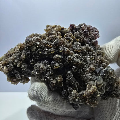 Fluorite fantôme XL, muscovite, hyalite, quartz fumé, tourmaline Schörl, Erongo, Namibie, 100 x 97 x 69 mm 