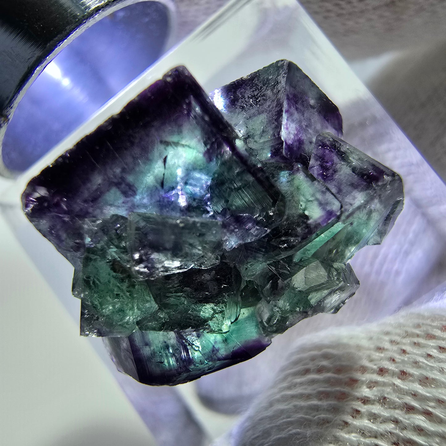 Spécimen de cube de fluorite fantôme zonal, vert violet Okorusu, Namibie 19*15*13mm 