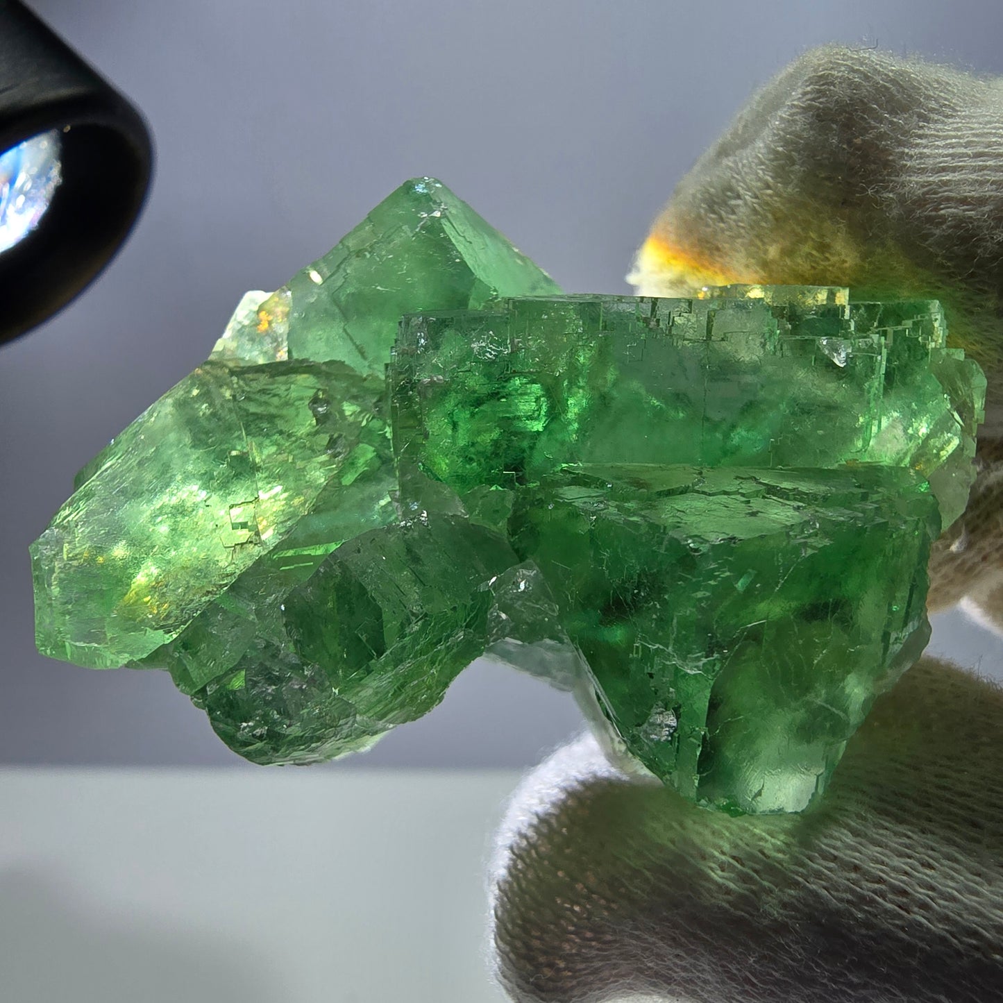 Seltene Phantom Fluorit Würfel Stufe parkettiert grün Okorusu Namibia 52*40*23mm